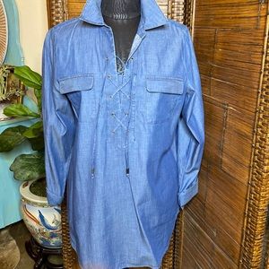 Chico’s lightweight denim tunic with lace-up front